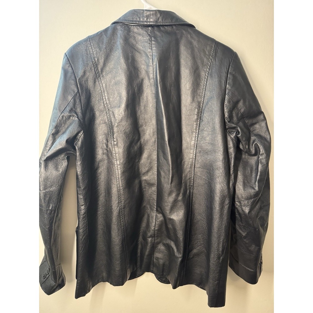 Vintage John Paul Richard Genuine Leather Blazer Jacket Women's Size 12 Black - Picture 5 of 5
